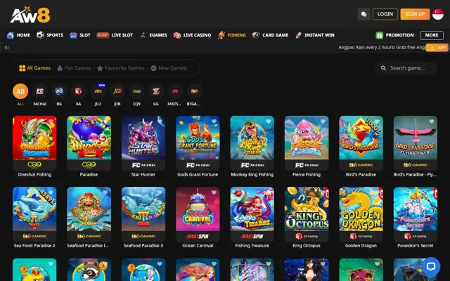 AW8 Pro Singapore fishing games lobby
