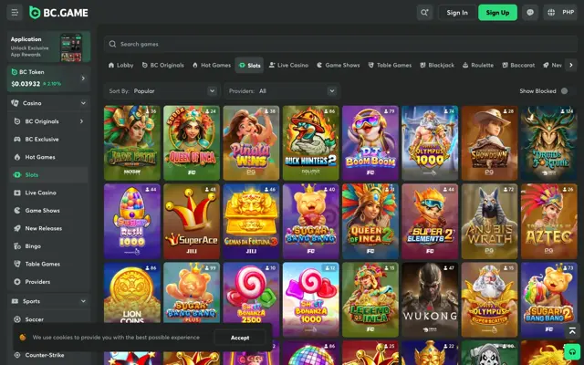BC.Game slots lobby with JILI, Fa Chai, PG Soft and Pragmatic Play slots