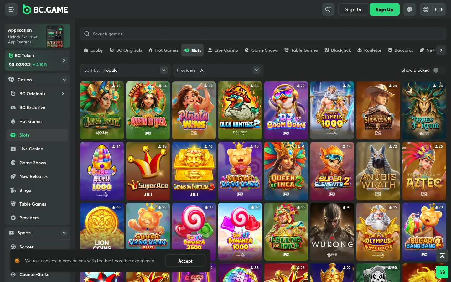 BC.Game slots lobby