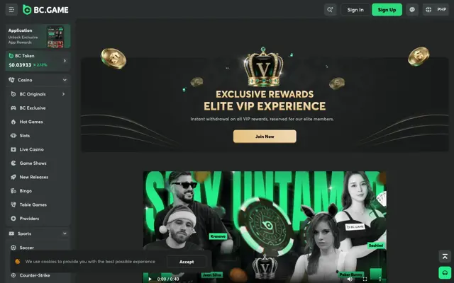 BC.Game VIP Club page with exclusive rewards banner