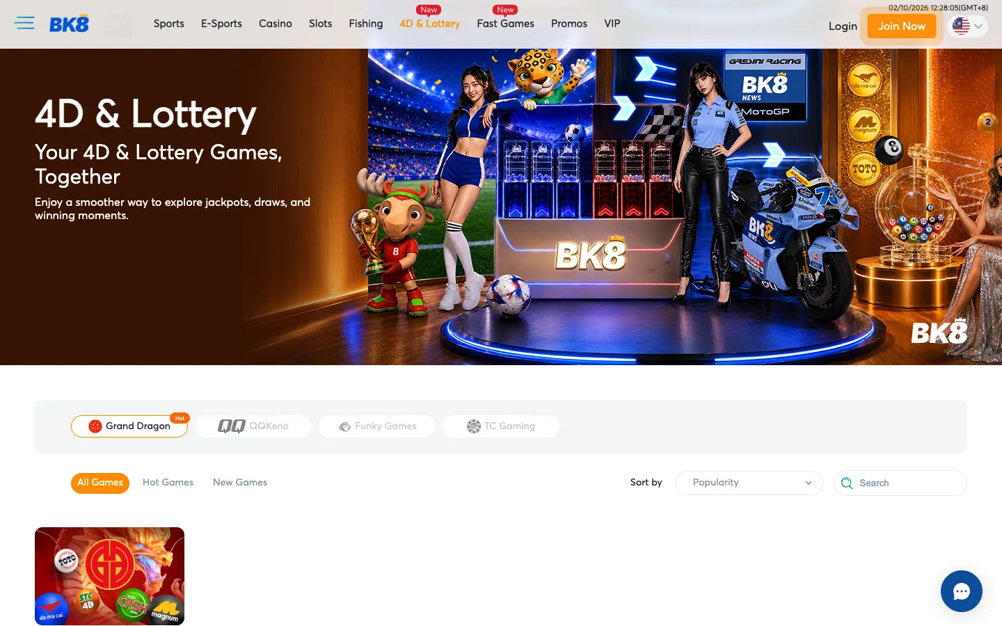 Halaman 4D & Lottery BK8 dengan Grand Dragon, QQKeno, Funky Games dan TC Gaming