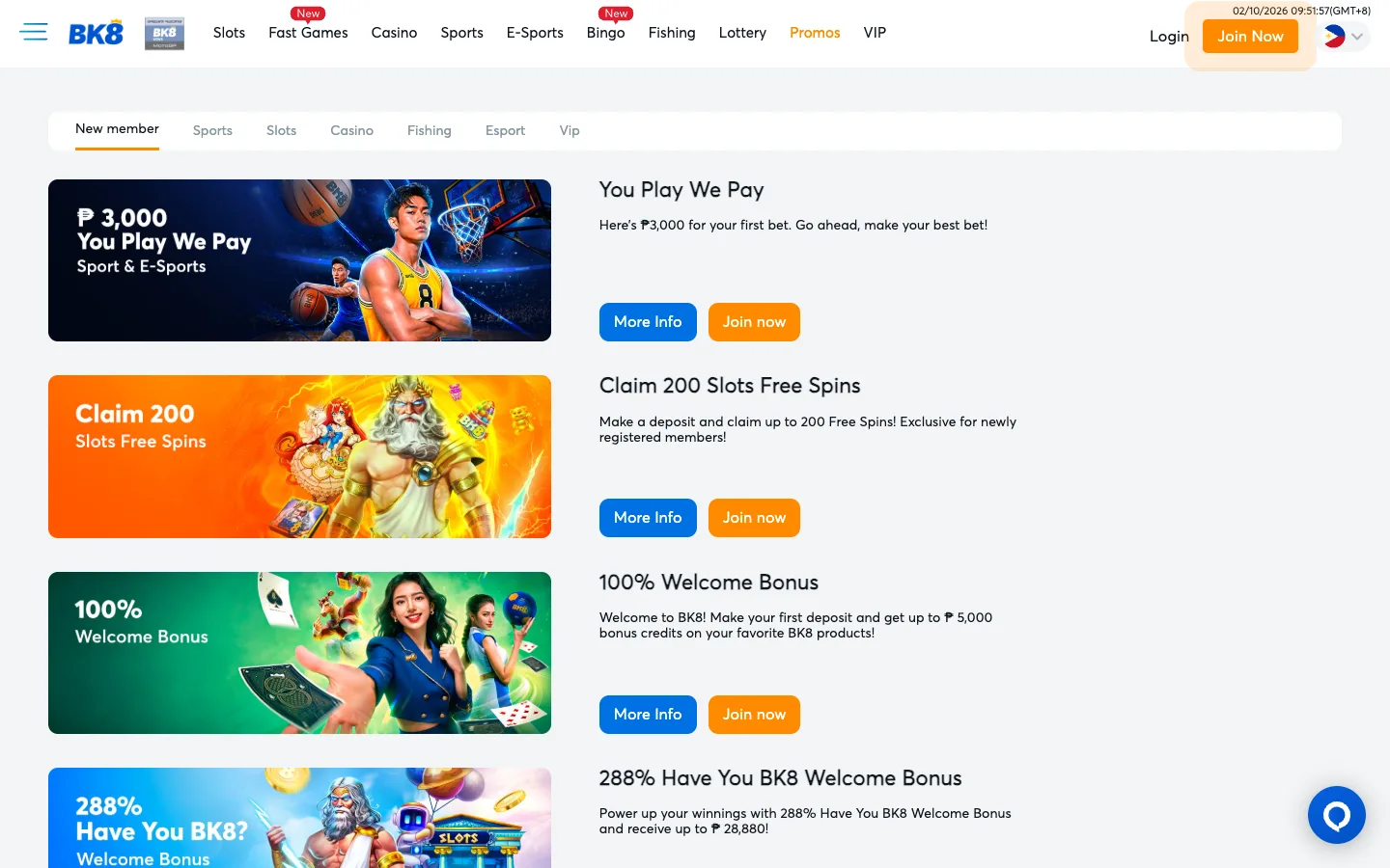 BK8 promotions page with new-member offers