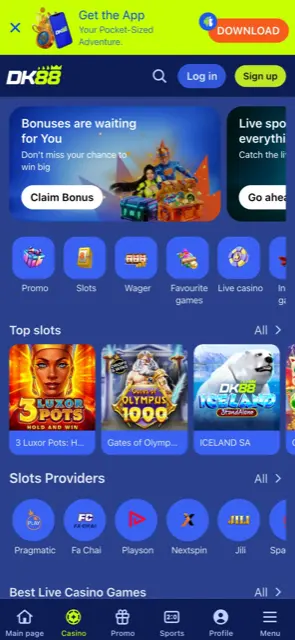 DK88 mobile casino lobby