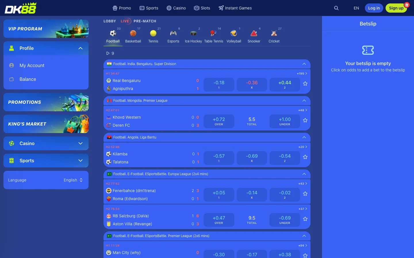 DK88 sportsbook with live football