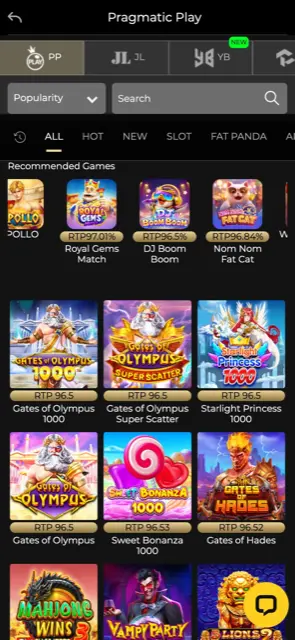 GOD55 mobile Pragmatic Play slots lobby with Gates of Olympus 1000