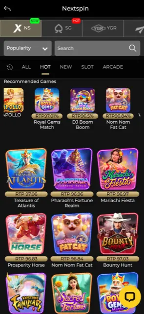 GOD55 Singapore mobile Nextspin slots lobby