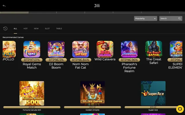GOD55 JILI slots lobby with RTP labels on each game