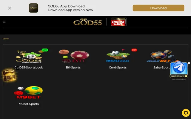 GOD55 sportsbook providers: GOD55 Sportsbook, BTi, CMD368, SABA and M9Bet