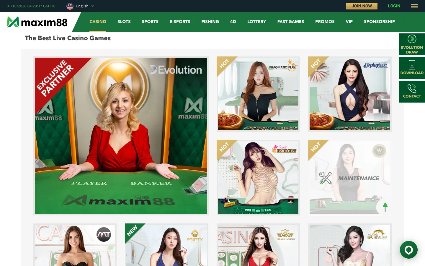 Maxim88 live casino studios