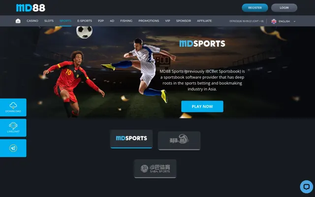 MD88 sports page with MD Sports, AFB88 and SABA Sports