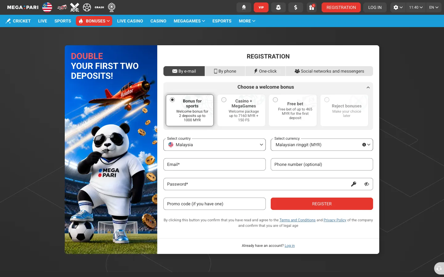 Borang pendaftaran Megapari dengan pemilih bonus alu-aluan