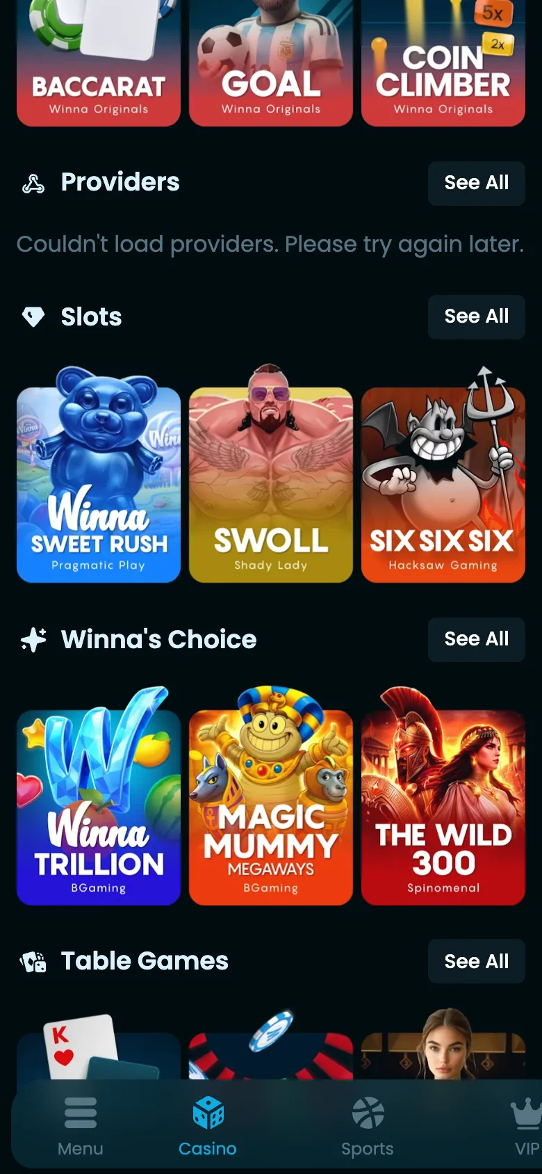 Winna mobile site